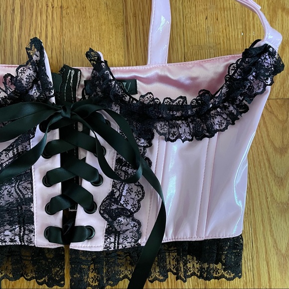 Dolls Kill Pink Widow Burst My Bubble Underbust Lace Up Corset Top - Picture 2 of 8